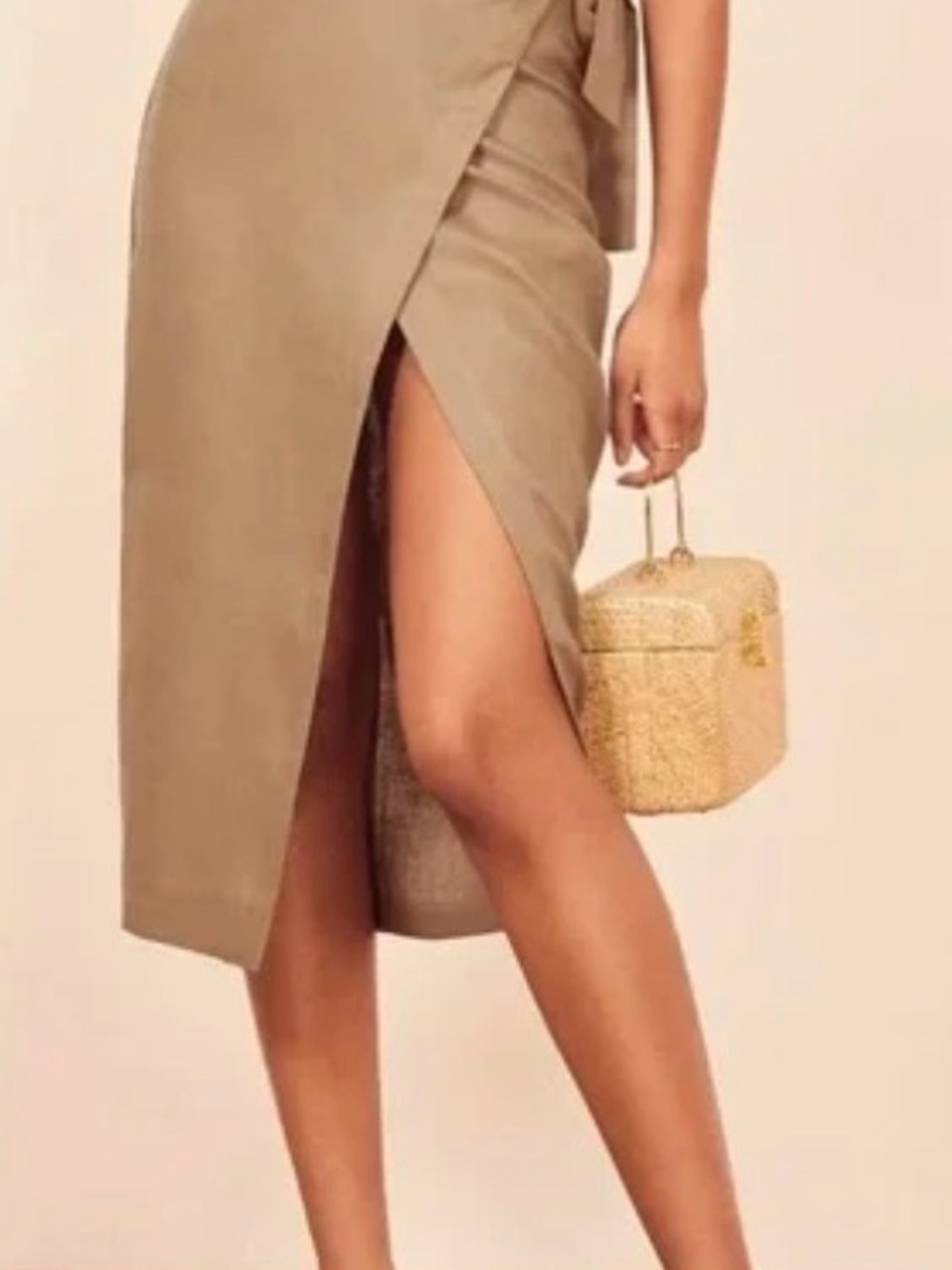 Reformation Florence Wrap Midi Skirt in Khaki - Picture 2 of 5
